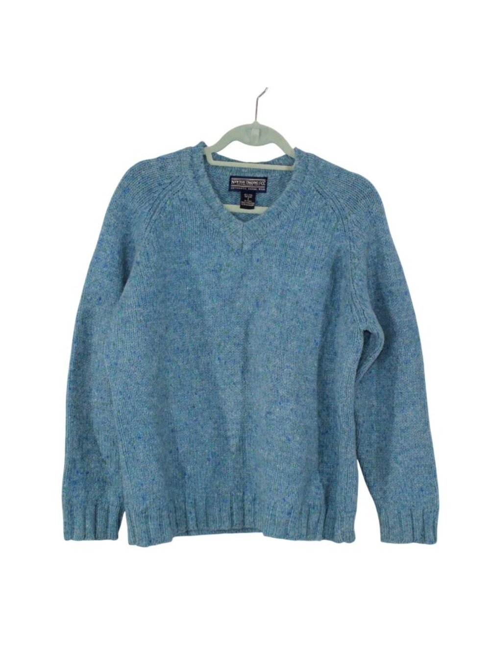 Newton Trading Co Shetland Wool Sweater Blue V Neck Knit Pullover Small